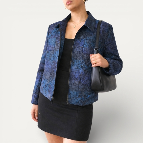 Christopher & Banks Jackets & Blazers - Christopher & Banks Blue Brocade Tapestry Zip Jacket XL